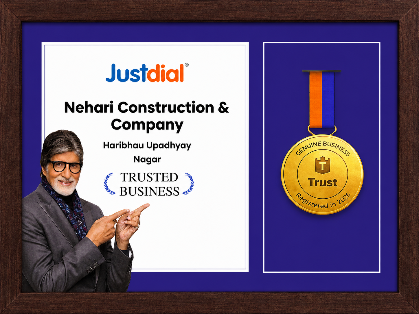 Nehari Constructions & Company — Justdial Trusted Business award, registered 2026