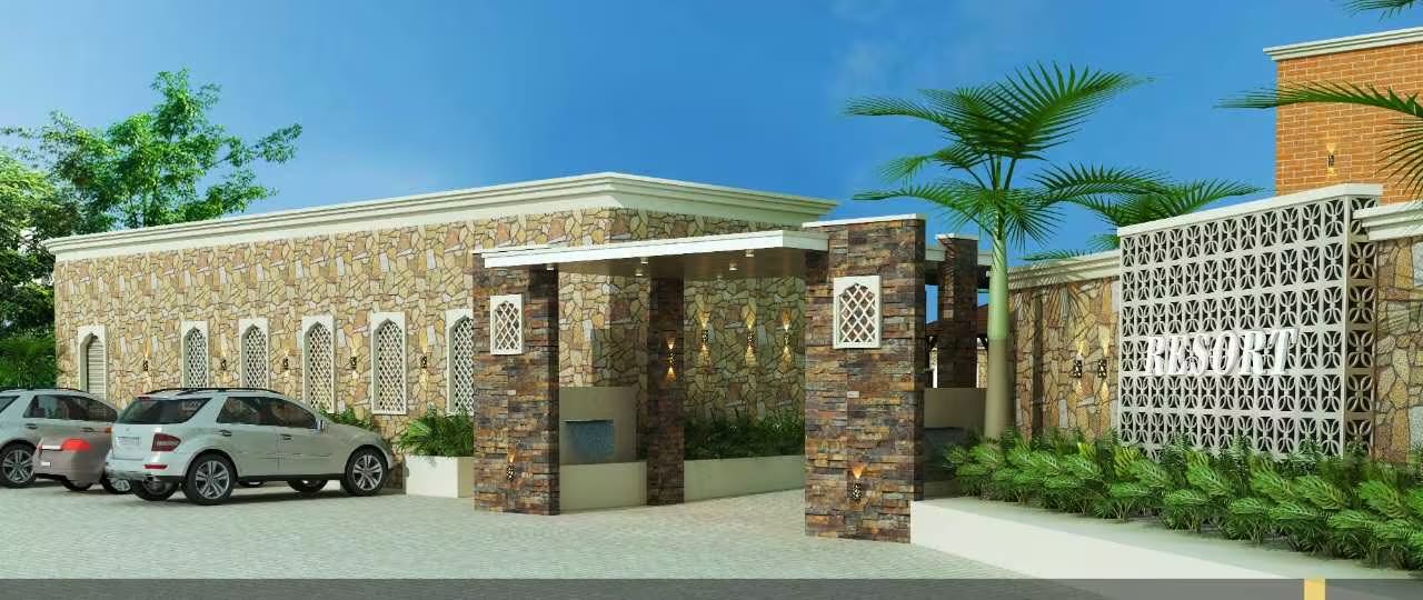 Nehari Constructions resort entrance — stone facade and gateway, built through hundreds of correct decisions